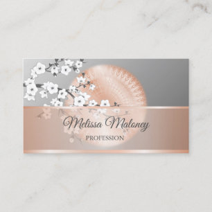 Cherry Blossoms Rose Gold Gray Mandala Floral Business Card