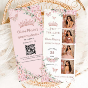Cherry Blossoms Rose Gold Photo Booth Quinceanera  Save The Date