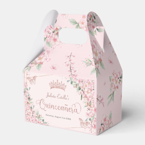 Cherry Blossoms Rose Gold Quinceanera Birthday Favor Boxes