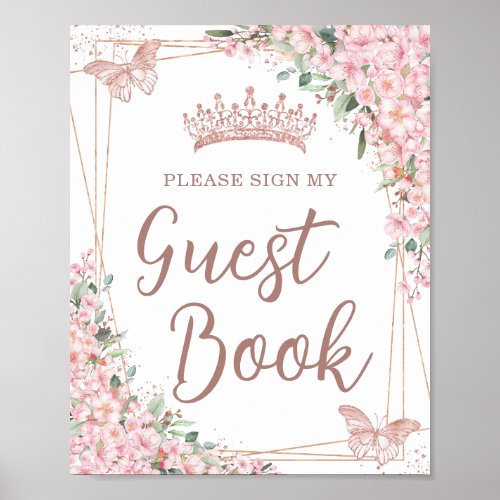 Cherry Blossoms Rose Gold Quinceaera Guest Book