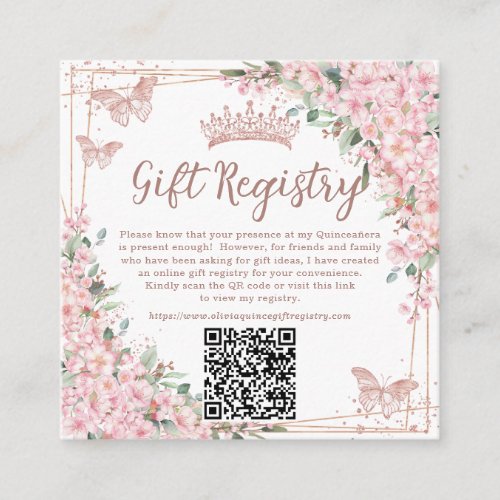 Cherry Blossoms Rose Gold Quinceanera QR Gift  Enclosure Card