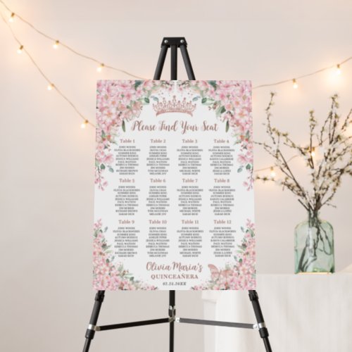 Cherry Blossoms Rose Gold Quinceanera Seating Foam Board