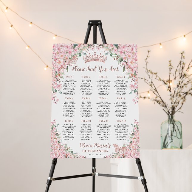 Cherry Blossoms Rose Gold Quinceanera Seating Foam Board (In Situ (Stand))