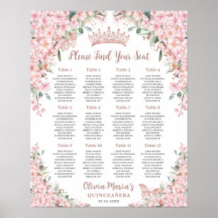 Cherry Blossoms Rose Gold Quinceanera Seating Poster