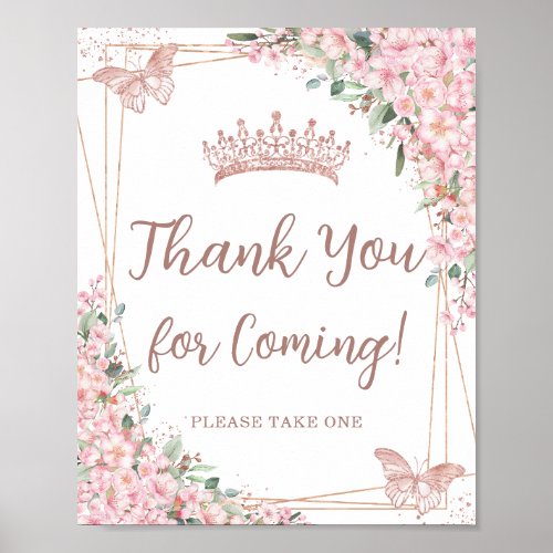 Cherry Blossoms Rose Gold Quinceaera Thank You  Poster