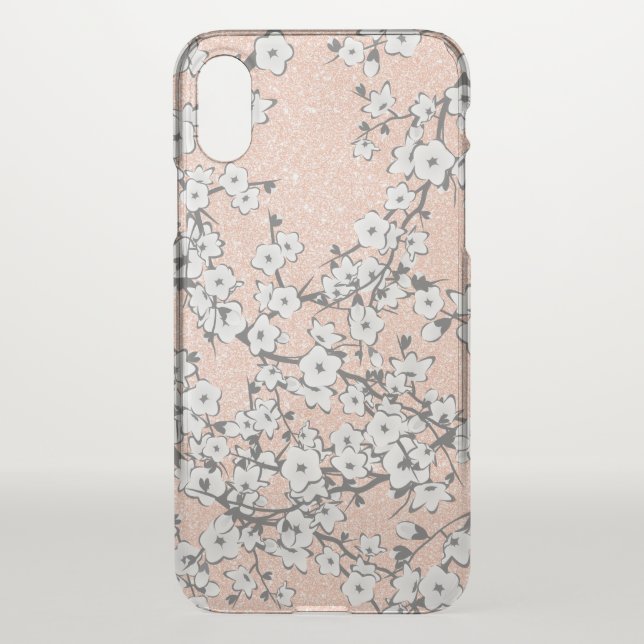 Cherry Blossoms Rose Gold Sparkle Nature Uncommon iPhone Case (Back)