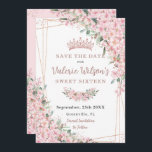 Cherry Blossoms Rose Gold Sweet 16 Quinceañera Save The Date<br><div class="desc">Personalize this pretty cherry blossoms Quinceañera / Sweet 16 birthday save the date easily and quickly. Simply click the customize it further button to edit the texts, change fonts and fonts colors. Featuring beautiful watercolor cherry blossoms flowers and a rose gold geometric frame. Matching items available in store. (c) Somerset...</div>