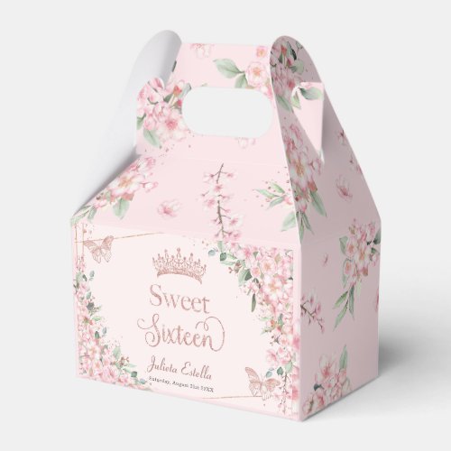 Cherry Blossoms Rose Gold Sweet Sixteen Birthday Favor Boxes