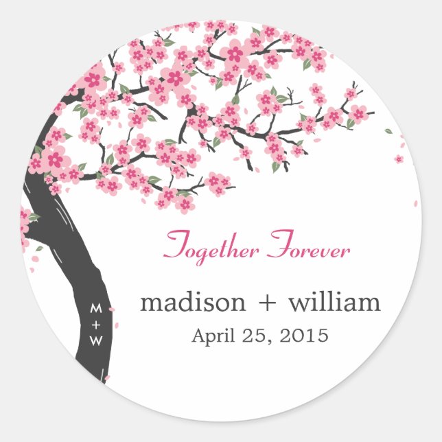 Cherry Blossoms Round Favor Sticker (Front)