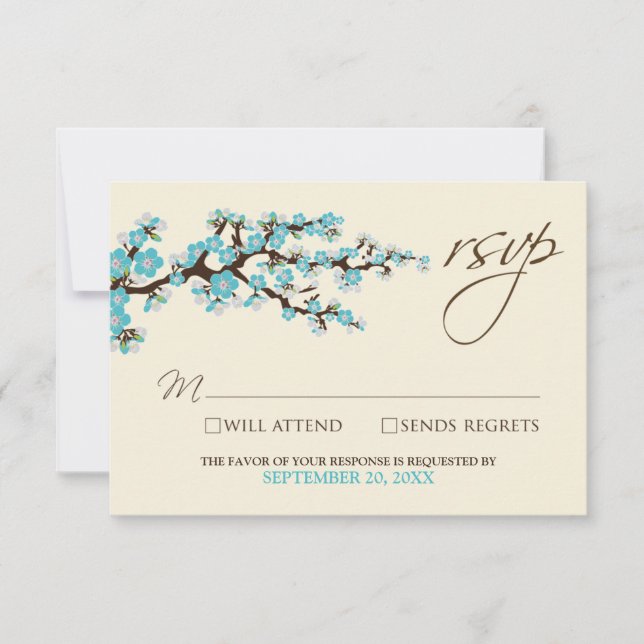 Cherry Blossoms RSVP Card (aqua) (Front)