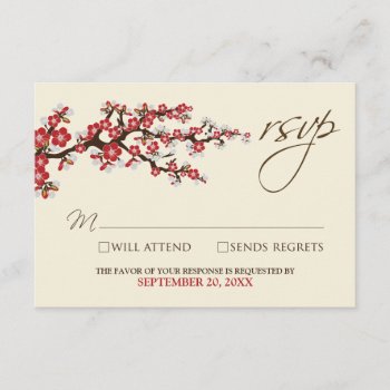 Cherry Blossoms Rsvp Card (cranberry) by TheWeddingShoppe at Zazzle