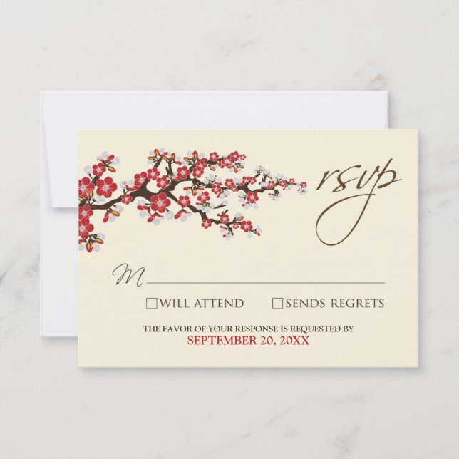 Cherry Blossoms RSVP Card (cranberry) (Front)
