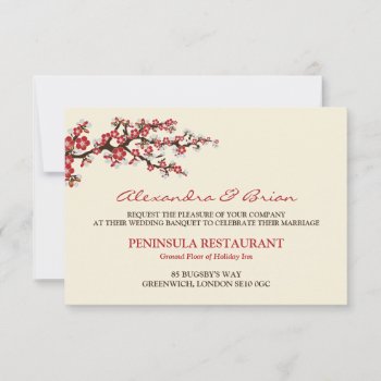 Cherry Blossoms Rsvp Card (cranberry) by TheWeddingShoppe at Zazzle