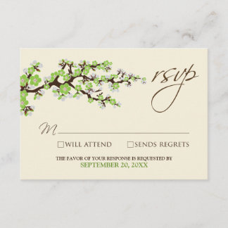 Cherry Blossoms RSVP Card (green apple)