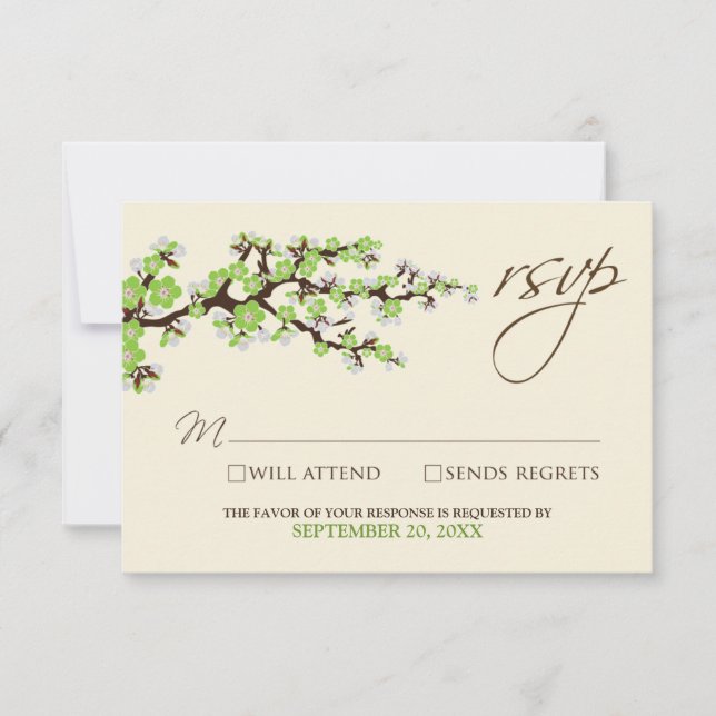 Cherry Blossoms RSVP Card (green apple) (Front)
