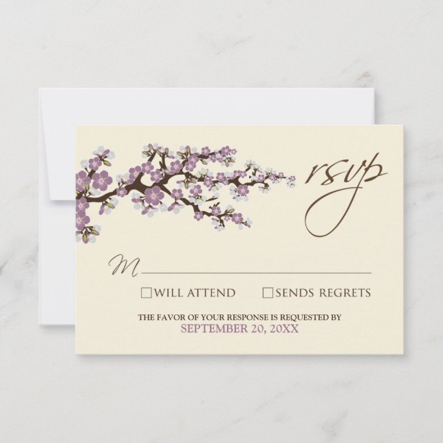 Cherry Blossoms RSVP Card (lavender) (Front)