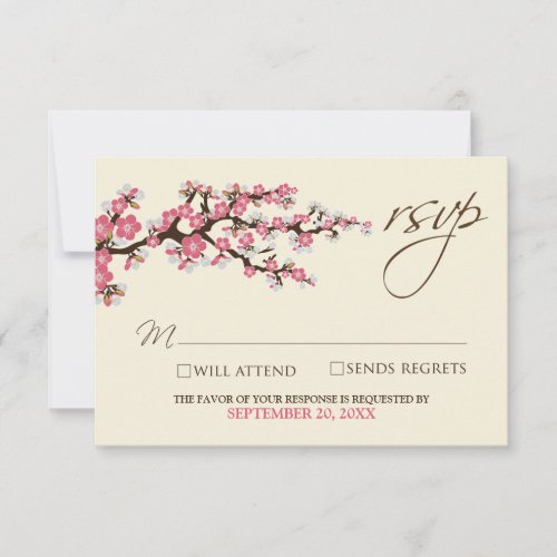 Cherry Blossoms RSVP Card pink