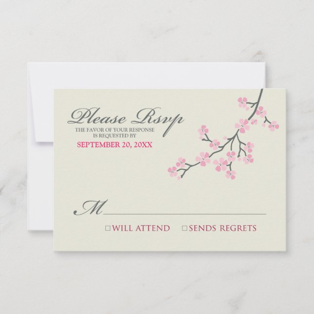 Cherry Blossoms RSVP Card (pink/grey) (Front)