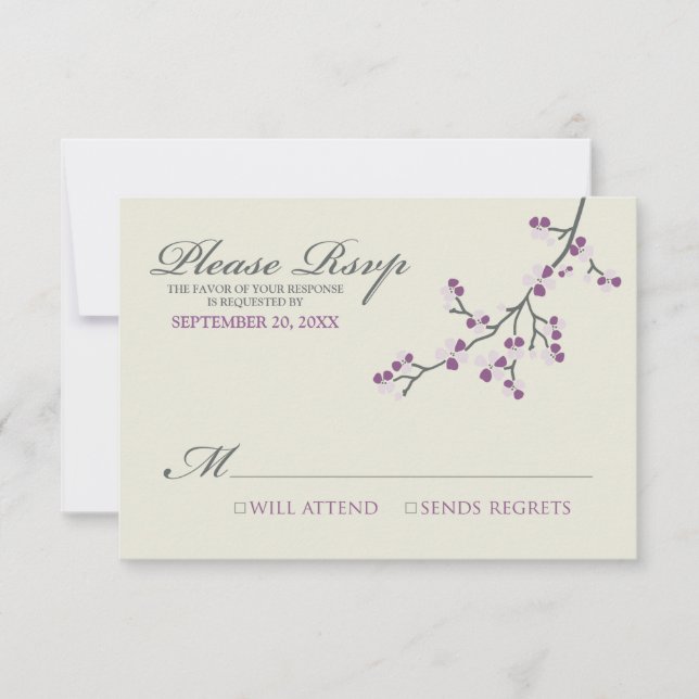 Cherry Blossoms RSVP Card (purple/grey) (Front)