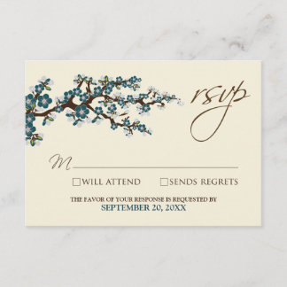 Cherry Blossoms RSVP Card (teal)