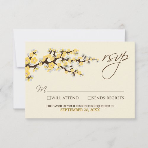 Cherry Blossoms RSVP Card (yellow)