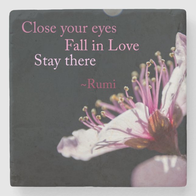 Cherry Blossoms Rumi Quote Stone Coaster (Front)