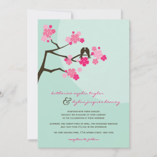 Cherry Blossoms Sakura Love Birds Wedding Invite