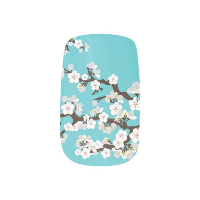 Cherry Blossoms Sakura Minx aqua) Minx Nail Art (Left Thumb)