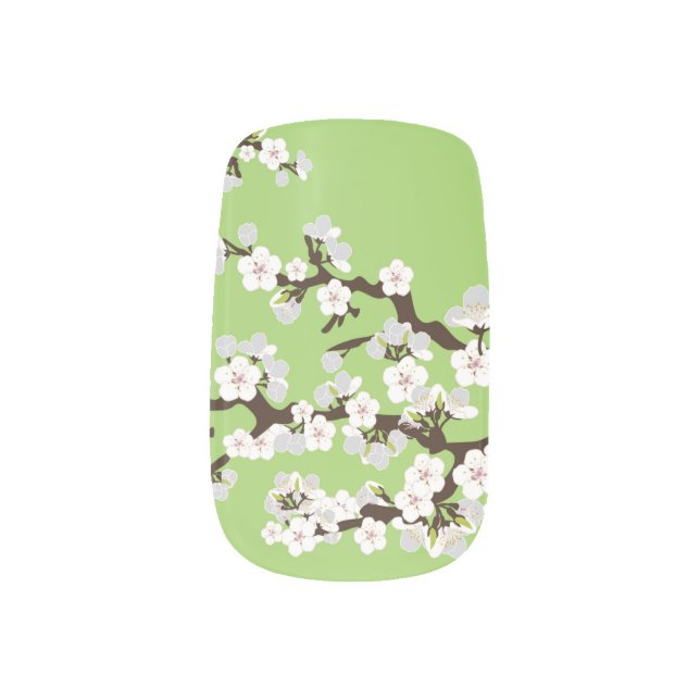 Cherry Blossoms Sakura Minx lime green) Nail Wraps (Left Thumb)