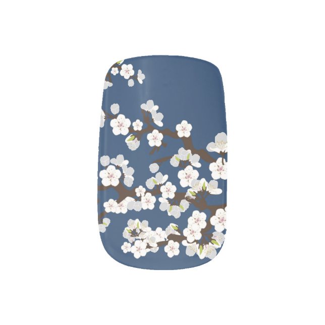 Cherry Blossoms Sakura Minx navy blue) Minx Nail Art (Left Thumb)