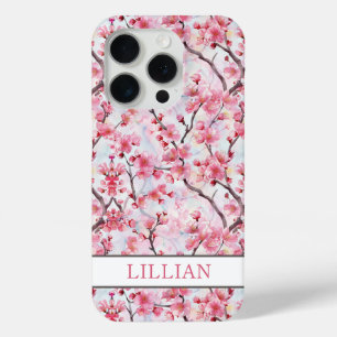 Cherry Blossoms Sakura Monogrammed iPhone 15 Pro Case
