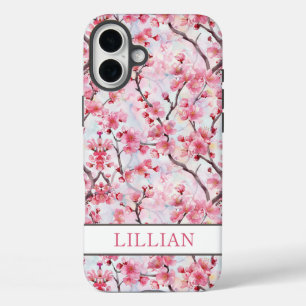 Cherry Blossoms Sakura Monogrammed iPhone 16 Plus Case