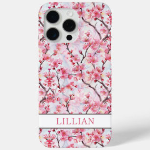 Cherry Blossoms Sakura Monogrammed iPhone 15 Pro Max Case
