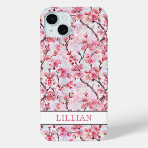 Cherry Blossoms Sakura Monogrammed iPhone 15 Plus Case