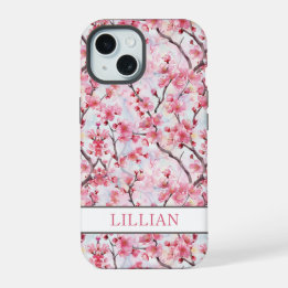 Cherry Blossoms Sakura Monogrammed iPhone 15 Case