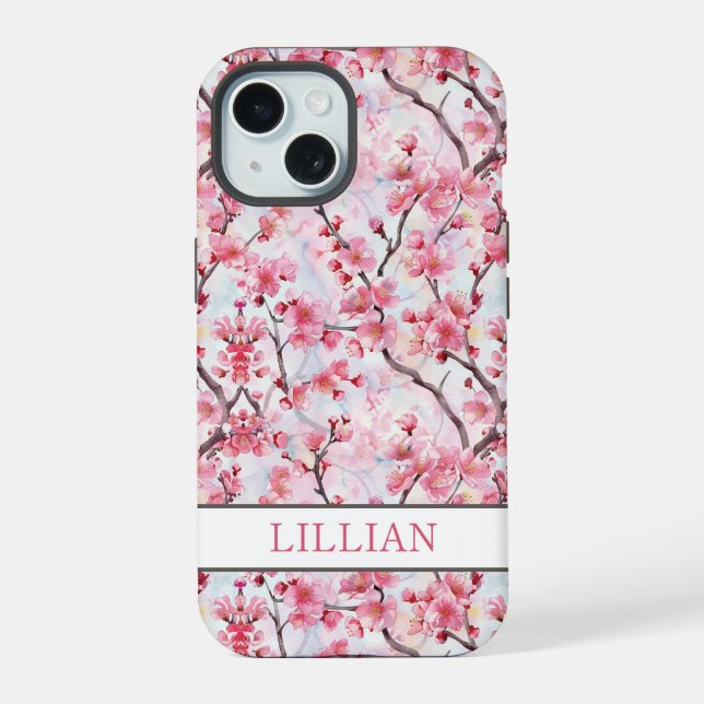 Cherry Blossoms Sakura Monogrammed Iphone Case (Back)