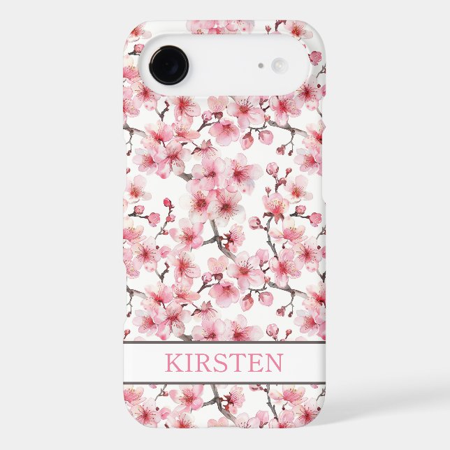 Cherry Blossoms Sakura Pattern Monogrammed Case-Mate iPhone Case (Back)