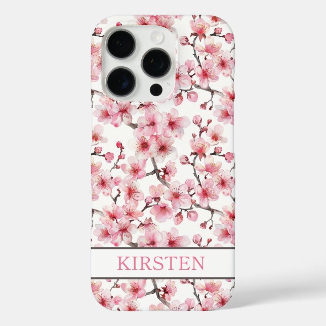 Cherry Blossoms Sakura Pattern Monogrammed Case-Mate iPhone Case (Back)