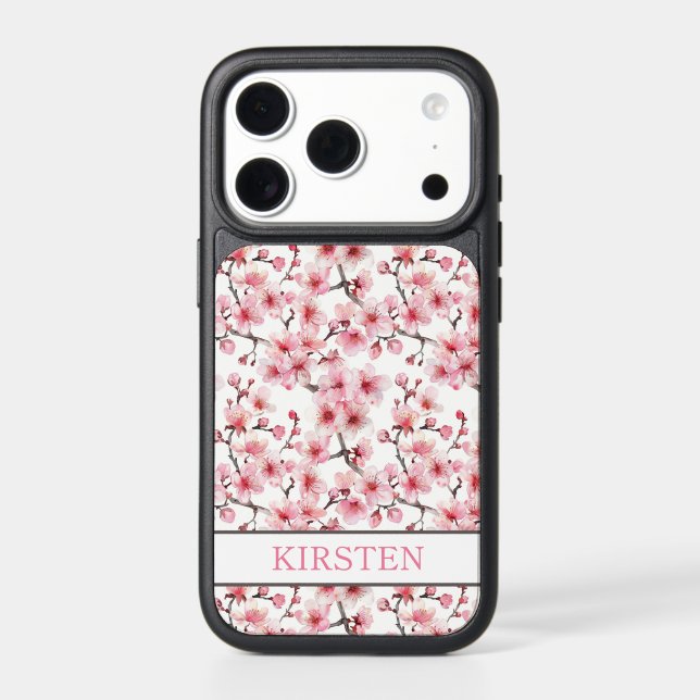 Cherry Blossoms Sakura Pattern Monogrammed Otterbox iPhone Case (Back)