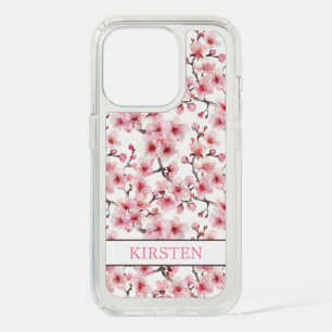 Cherry Blossoms Sakura Pattern Monogrammed iPhone 15 Pro Case