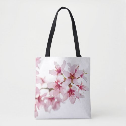 Cherry Blossoms Sakura Pink and White Floral Tote Bag