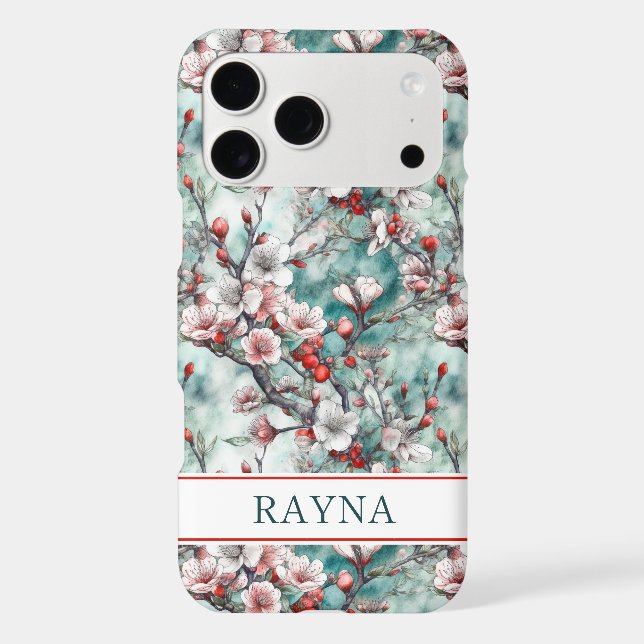 Cherry Blossoms Sakura Print Monogrammed Case-Mate iPhone Case (Back)