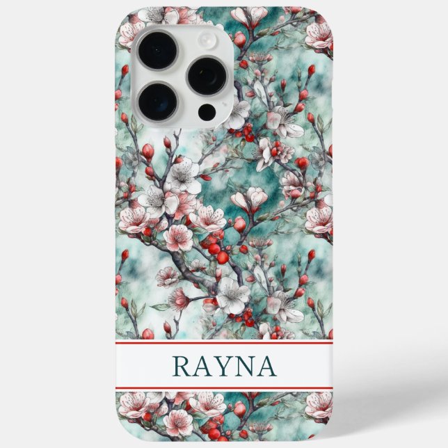 Cherry Blossoms Sakura Print Monogrammed Case-Mate iPhone Case (Back)