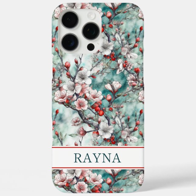 Cherry Blossoms Sakura Print Monogrammed Case-Mate iPhone Case (Back)
