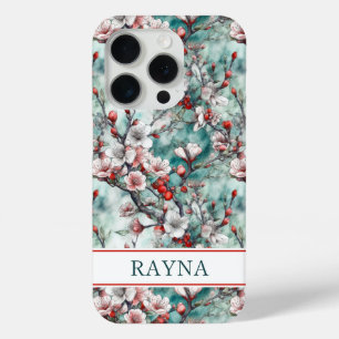 Cherry Blossoms Sakura Print Monogrammed iPhone 15 Pro Case