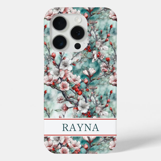 Cherry Blossoms Sakura Print Monogrammed Case-Mate iPhone Case (Back)