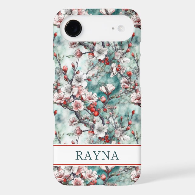 Cherry Blossoms Sakura Print Monogrammed Case-Mate iPhone Case (Back)