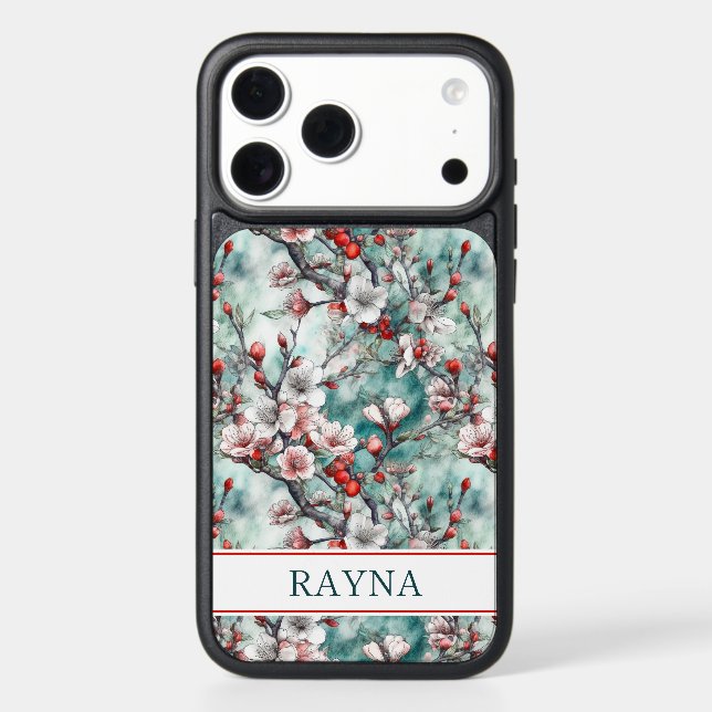 Cherry Blossoms Sakura Print Monogrammed Otterbox iPhone Case (Back)