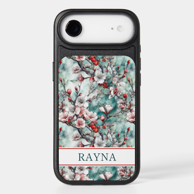 Cherry Blossoms Sakura Print Monogrammed Otterbox iPhone Case (Back)