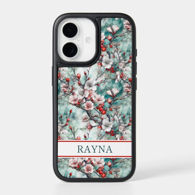 Cherry Blossoms Sakura Print Monogrammed Otterbox iPhone Case (Back)